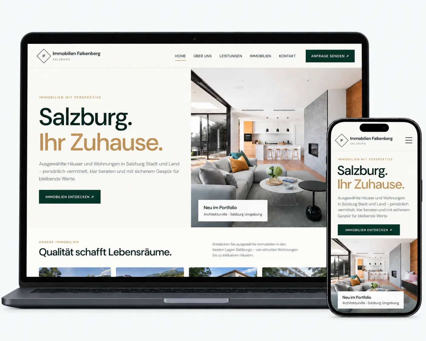 Website-Mockup für Immobilien Falkenberg in Salzburg