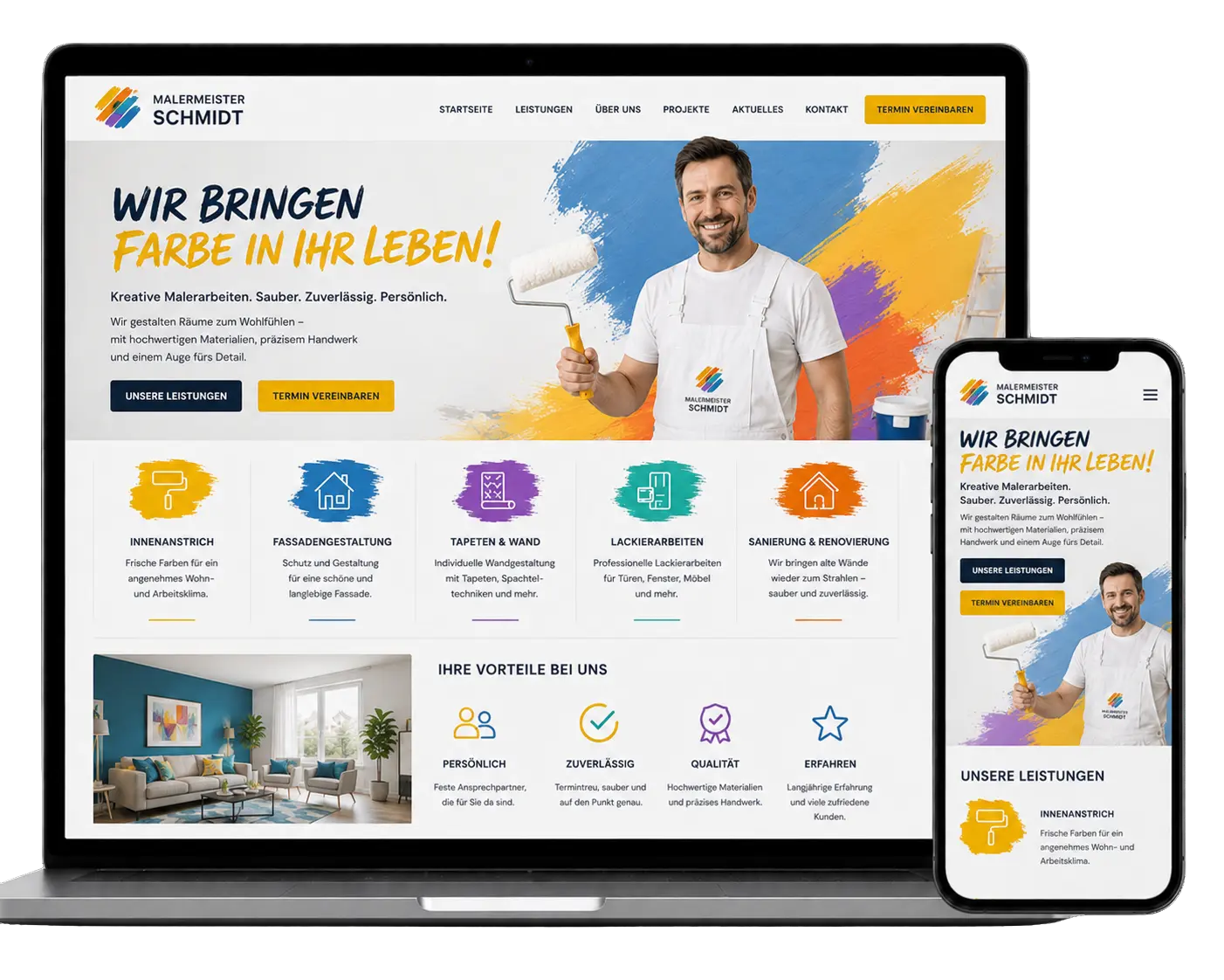 Website-Mockup für einen Malerbetrieb